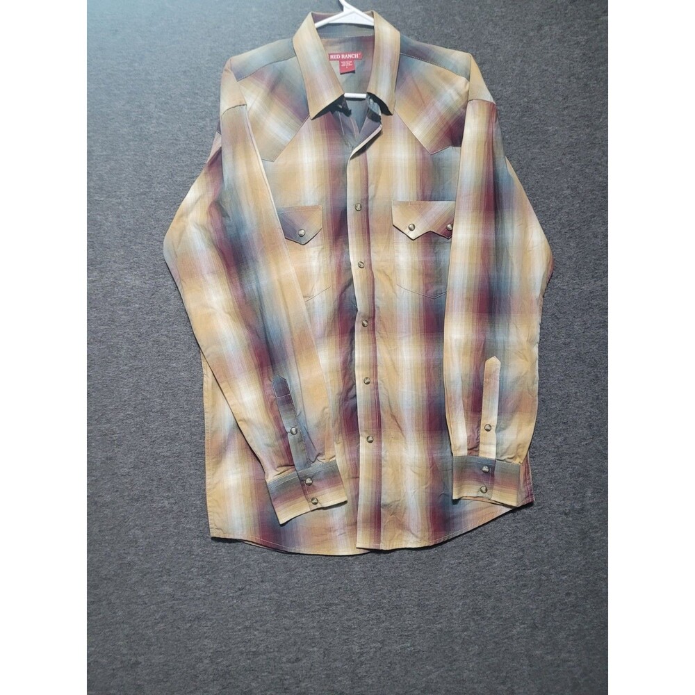 Red Ranch Large snap button front longsleeve polo shirt striped